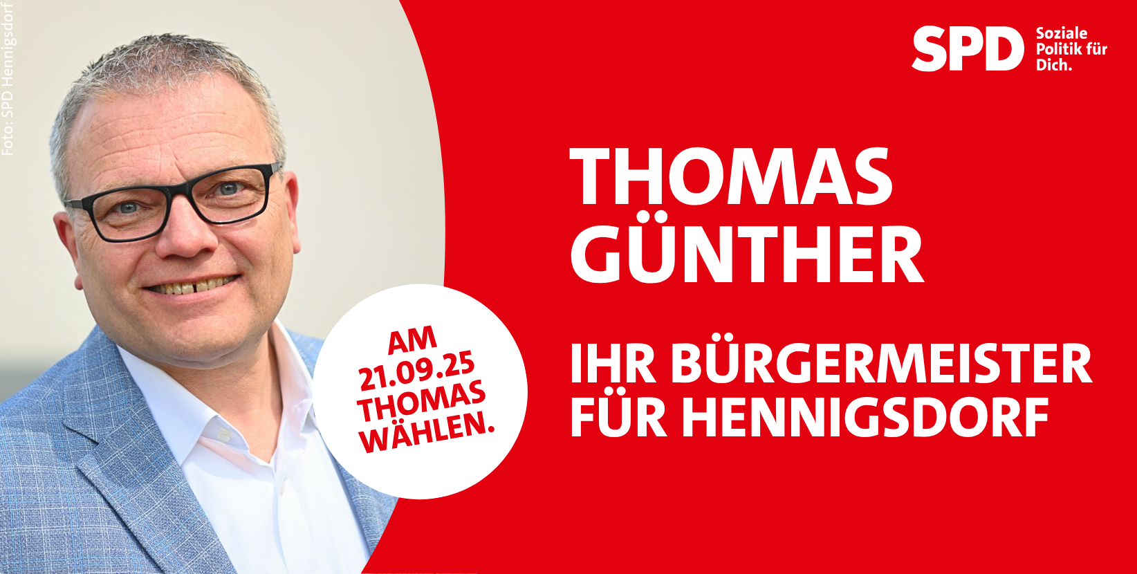 Aufruf zur Wahl von Thomas Günther bei der Bürgermeisterwahl am 21.09.2025 in Hennigsdorf